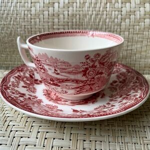 Rare Royal Staffordshire Tonquin Red/Pink Clarice Cliff Flat Cup & Saucer Set